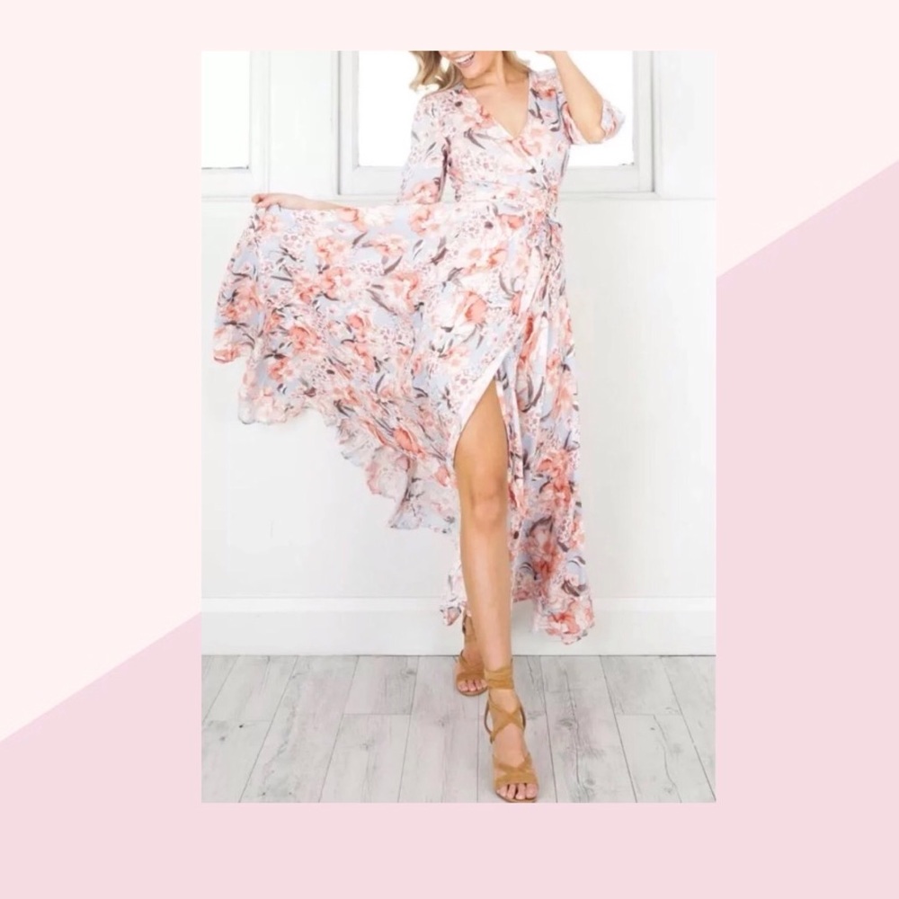 Showpo Peach Floral Maxi Wrap Dress